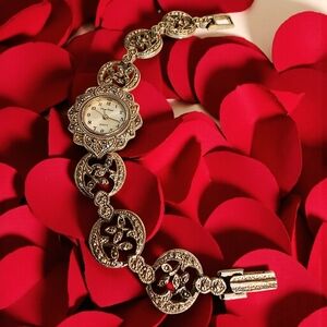 Vintage Pierre Nicol Marcasite-Style Filigree Bracelet Watch